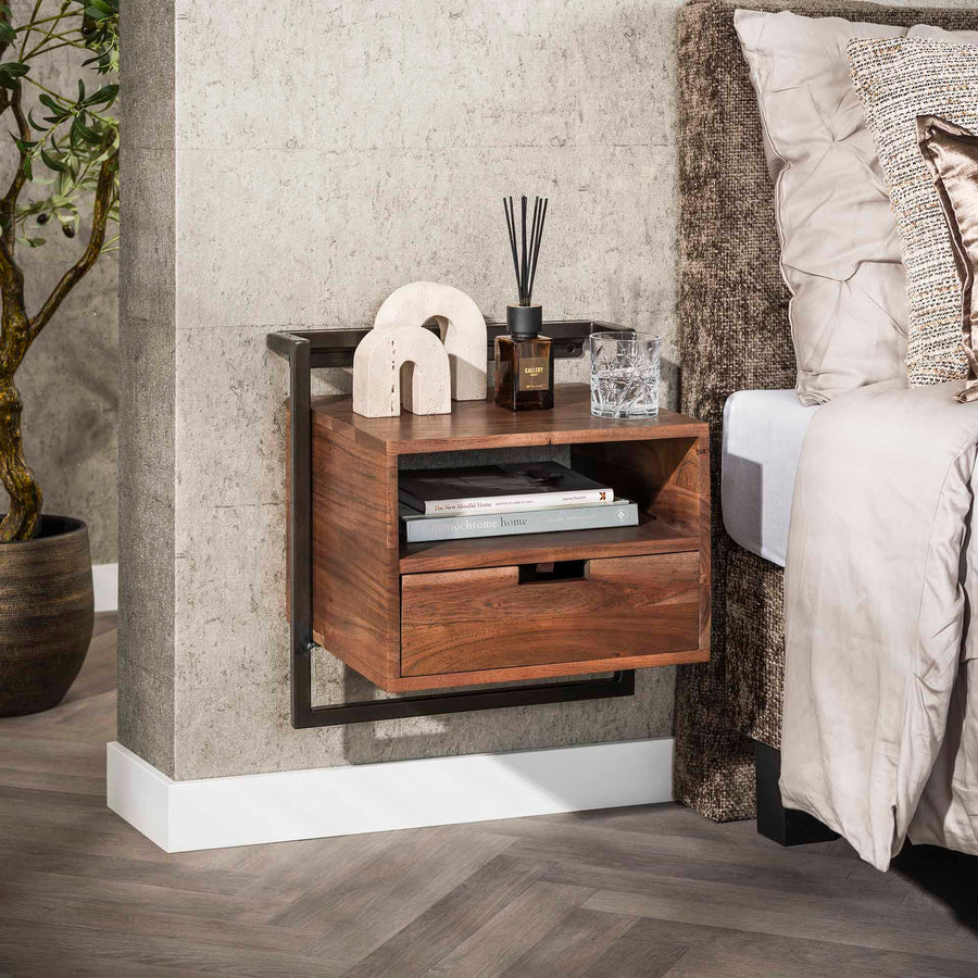 Nachttisch Air Solid offenes Fach 1 Schublade / Solid acacia brown