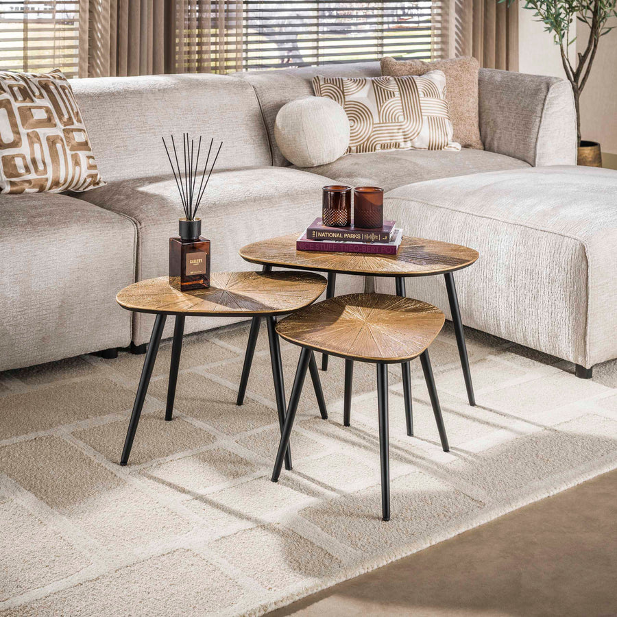 Couchtisch Ray Viereck-Set aus 3 / Ray Antikgold
