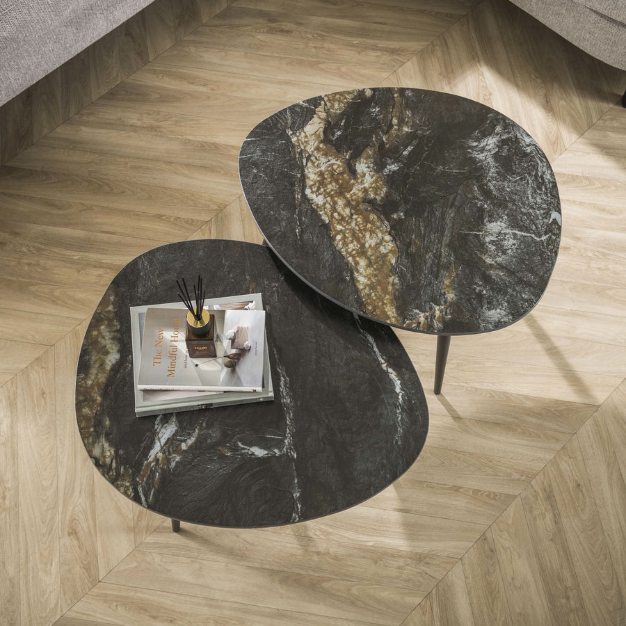 Couchtisch 2er-Set organisch – Keramik Fossil Black