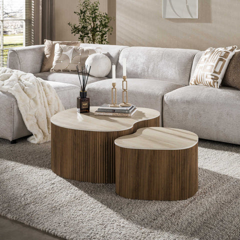 Couchtisch 2er-Set, 90 cm breit – Keramik Travertin-Optik