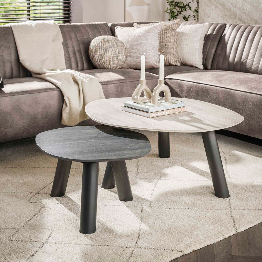 Couchtisch Twin log set aus 2 / 3D Keramik Travertin schwarz/grau