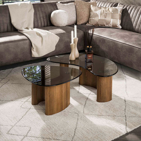 Couchtisch 2er-Set organisch – Bronzeglas