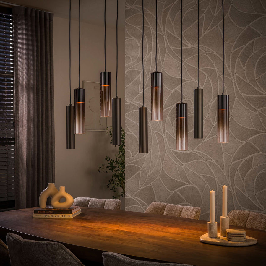 Hängelampe 9-flammig, 109 cm breit – Sienna-Braun