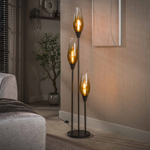 Stehlampe 3-flammig, Glas – Sienna-Braun / Rauchglas