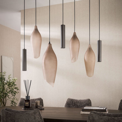 Hängelampe 7-flammig, 105 cm breit – Sienna-Braun / Milchglas