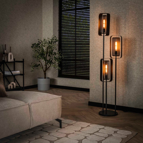 Stehlampe 3-flammig, Metall, 42 cm breit – Mattschwarz