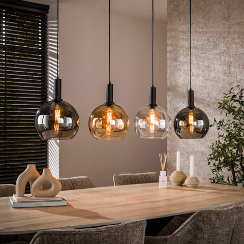 Hängelampe 4-flammig, Glas, 130 cm breit – Mattschwarz