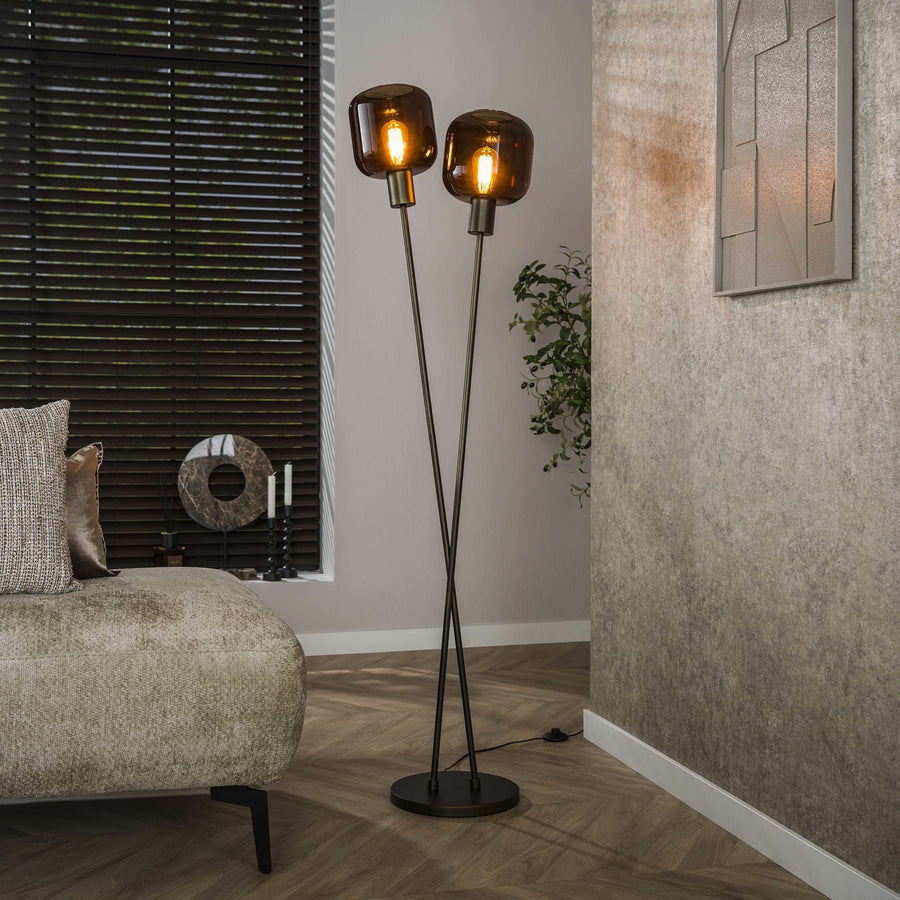 Stehlampe 2-flammig, Glas – Sienna-Braun