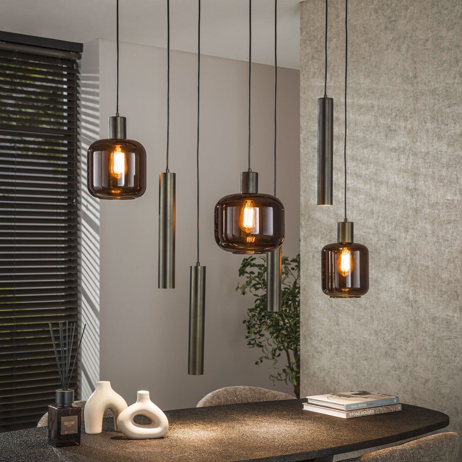 Hängelampe 7-flammig, Glas – Sienna-Braun