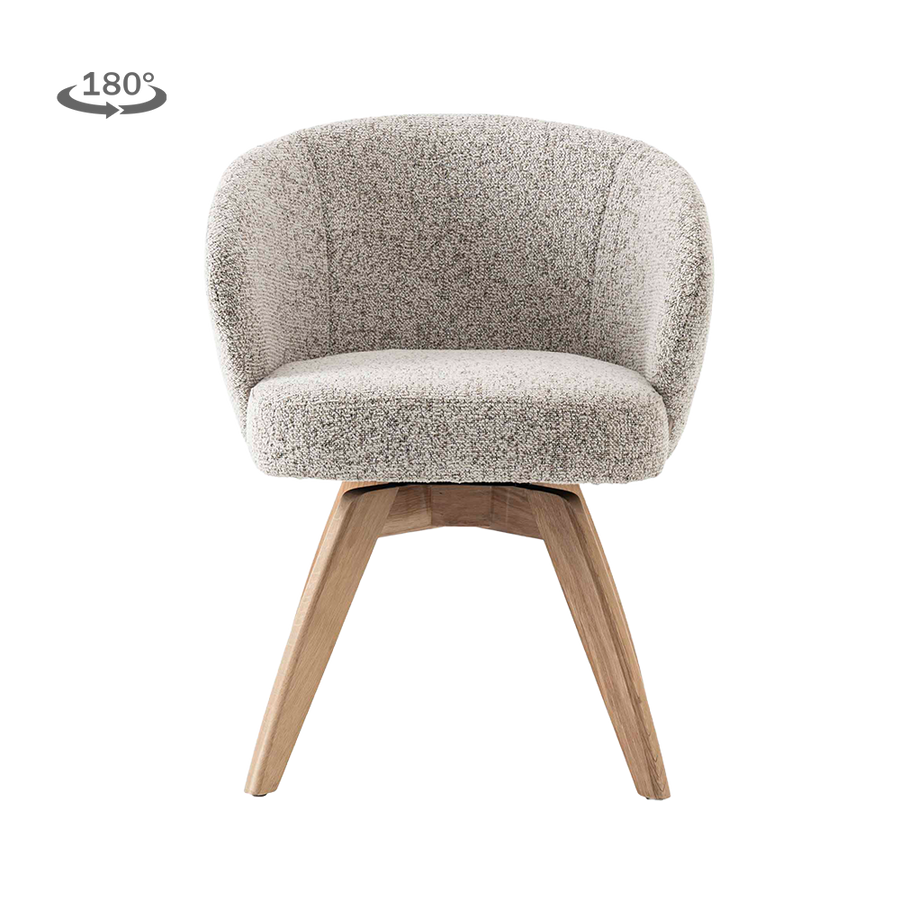 Aure Esszimmerstuhl drehbar mit Armlehnen – Beige-Weiß, Gestell Eiche Natur