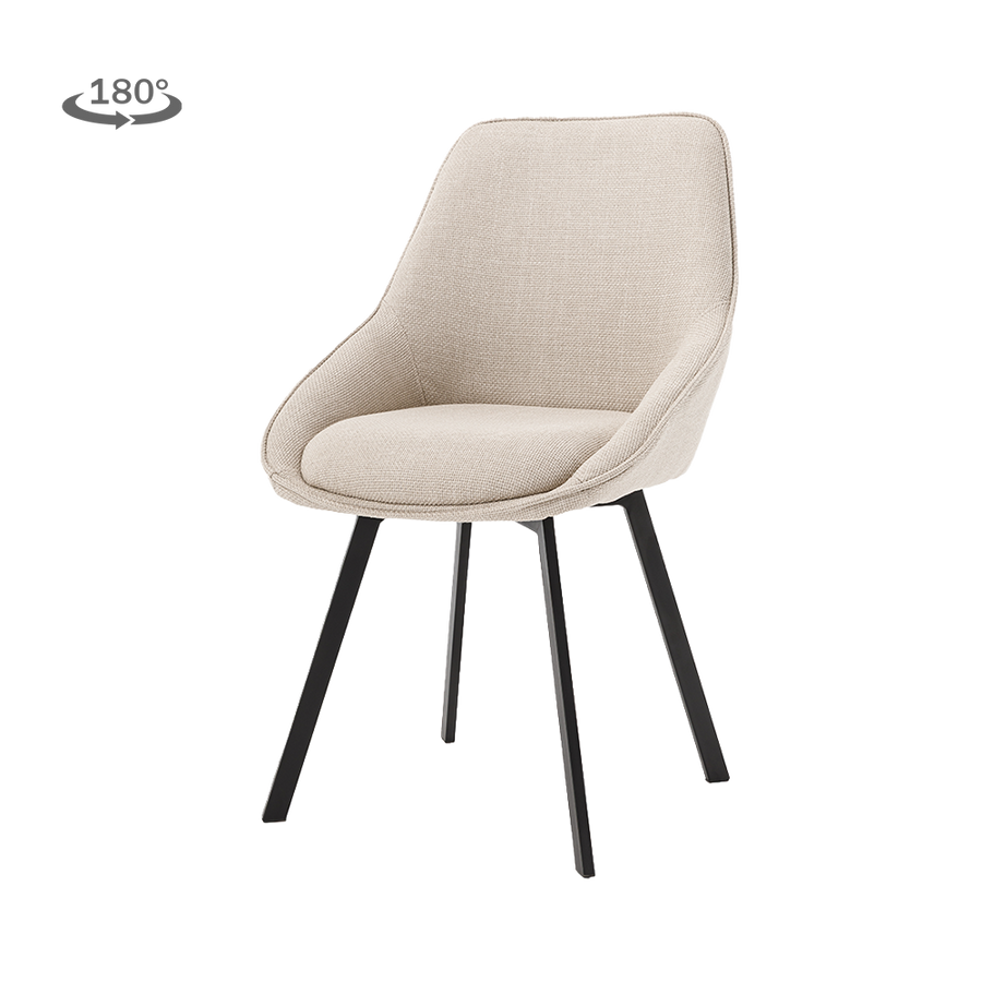 Askim Esszimmerstuhl drehbar, Gestell Metall Schwarz – Beige, ohne Armlehnen