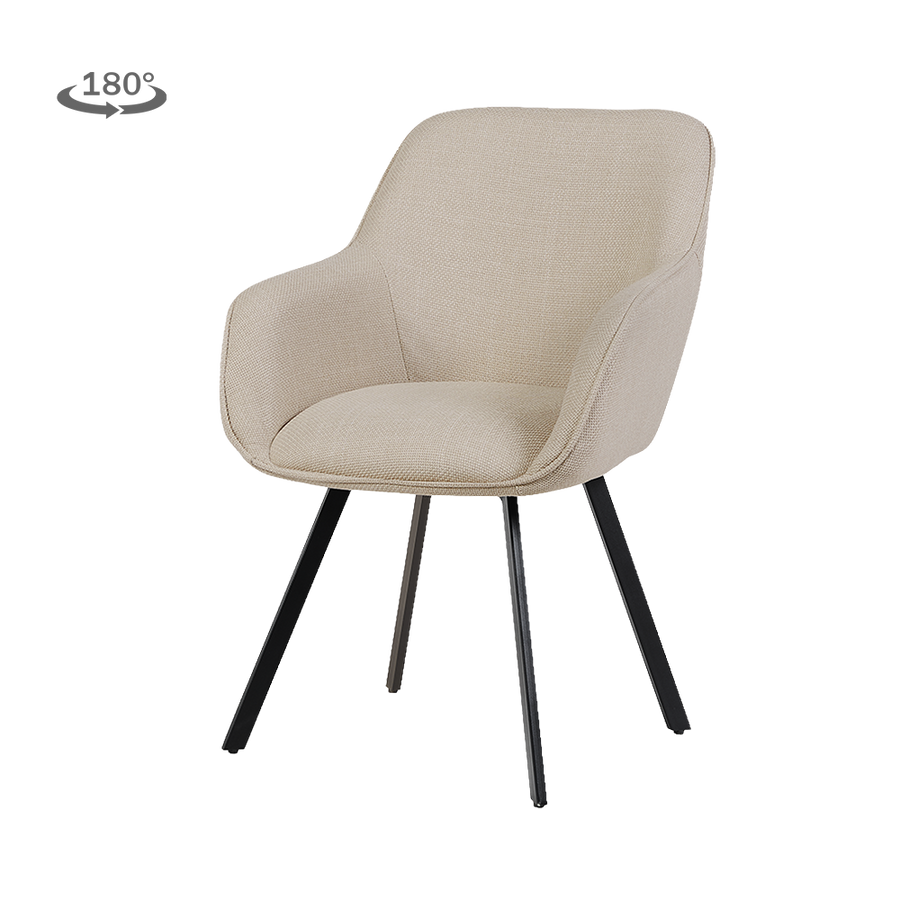 Askim Esszimmerstuhl drehbar, Gestell Metall Schwarz – Beige, mit Armlehnen