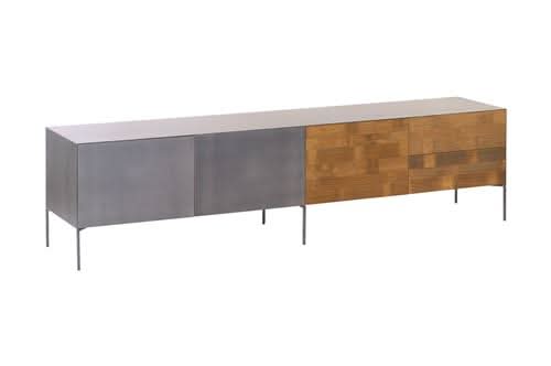 Orust TV-Board Teakholz recycelt, 2 Türen, 2 Schubladen, Klappe – Braun