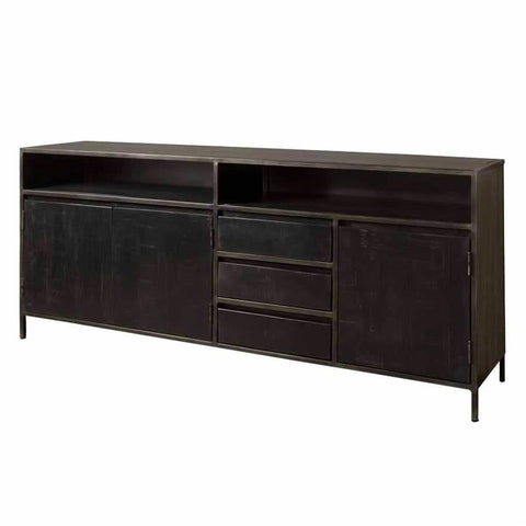 Hitra Sideboard Mangoholz, 3 Türen, 3 Schubladen – Schwarz