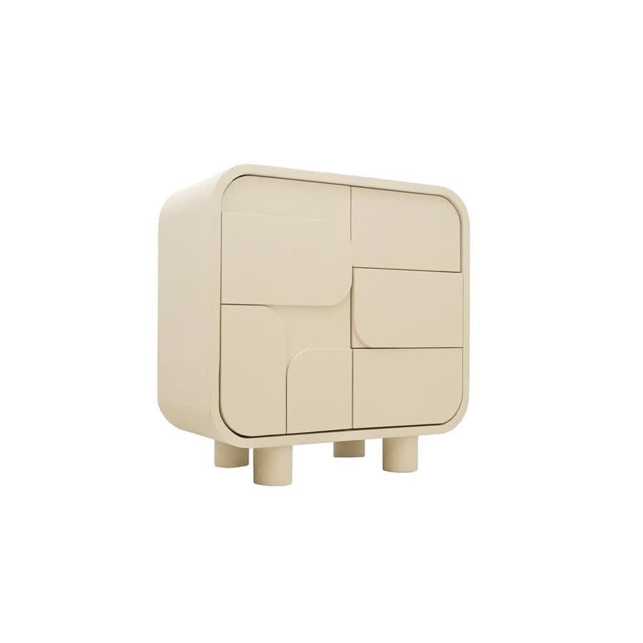 Kommode Smola Steinoptik, 1 Tür, 3 Schubladen – Beige