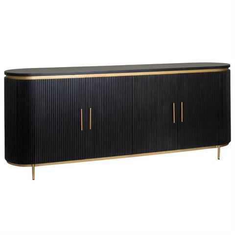 Sideboard Halden Mangoholz, 4 Türen – Schwarzoliv