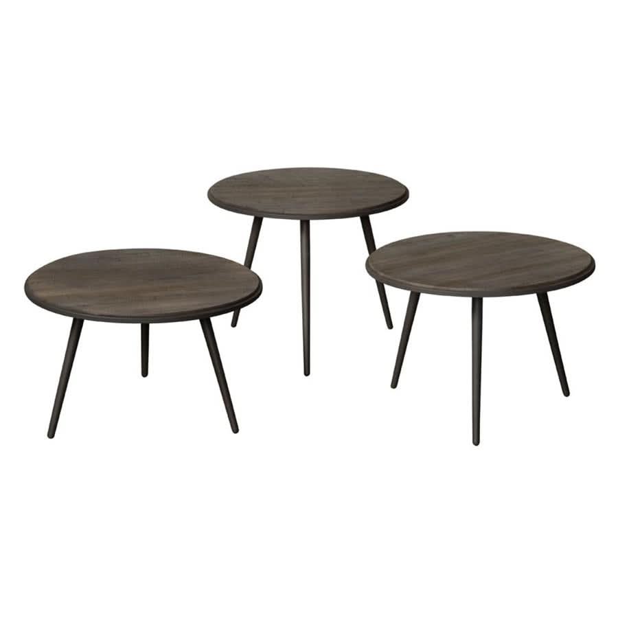 Beistelltisch Horby 3er-Set Teakholz recycelt, Gestell Metall – Grau, Gestell Metall Gunmetal