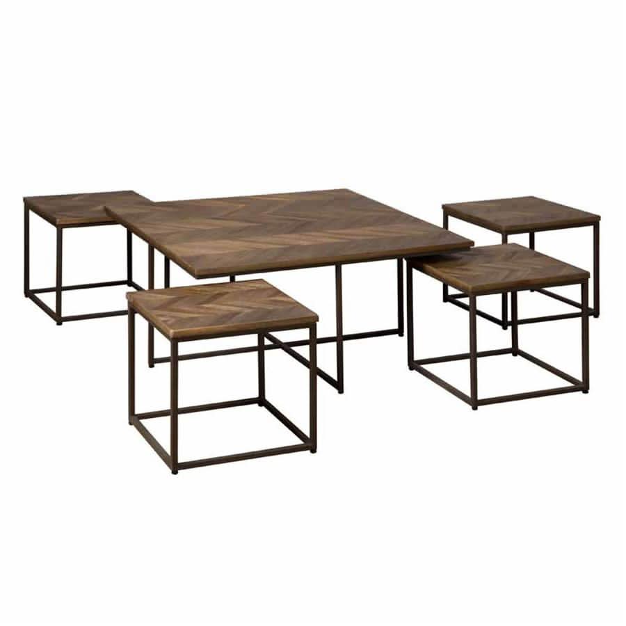 Couchtisch Arjang 5er-Set Teakholz recycelt, Gestell Metall – Grau, Gestell Metall Gunmetal