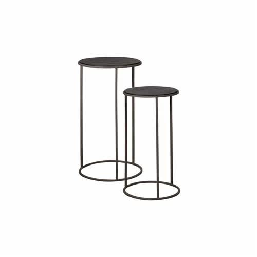 Beistelltisch Tierp 2er-Set Teakholz recycelt, Gestell Metall Gunmetal – Schwarz