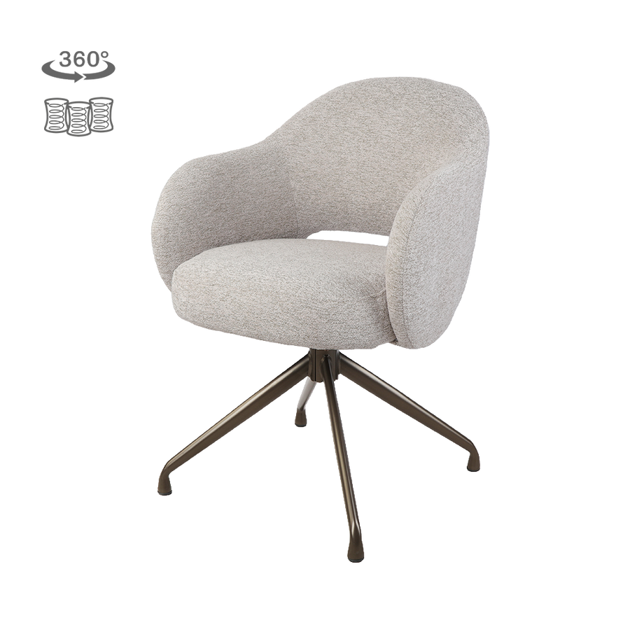Etne Esszimmerstuhl drehbar mit Armlehnen, Taschenfederkern – Beige, Gestell Metall Braun
