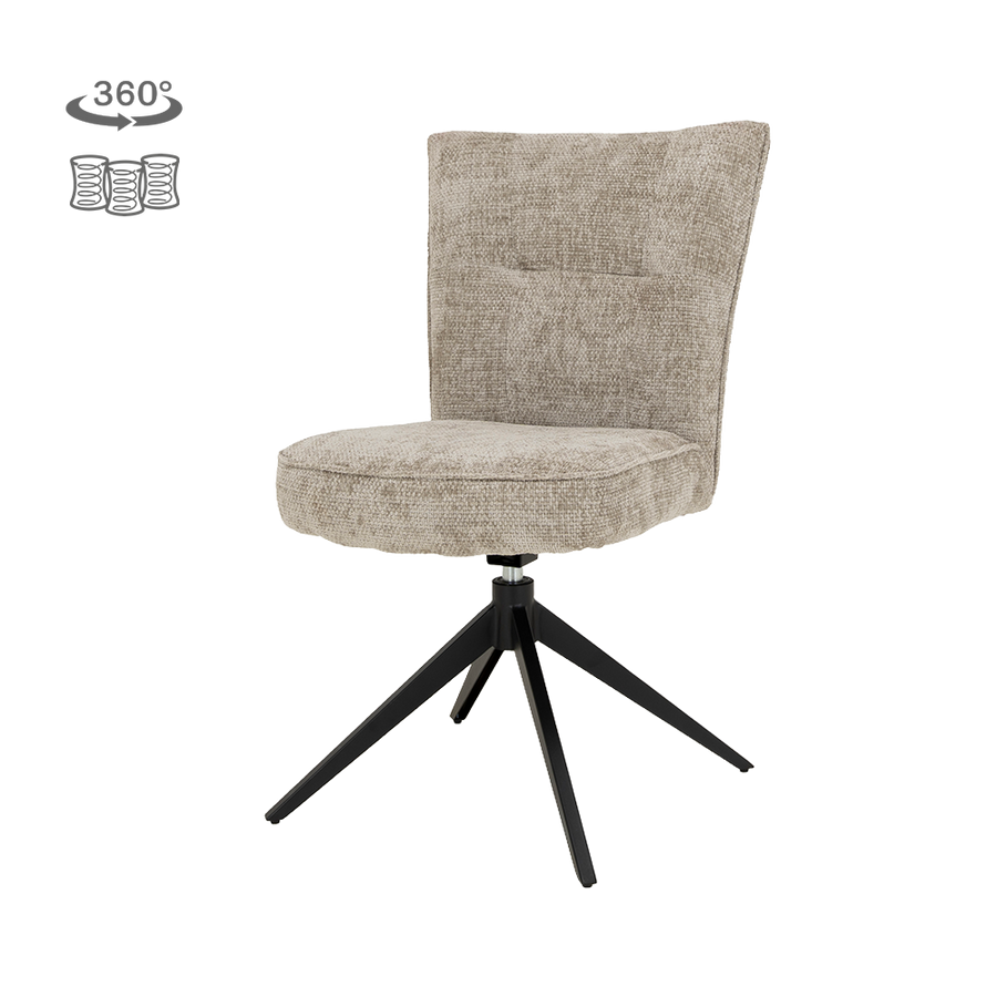 Esszimmerstuhl Jarvso drehbar, Taschenfederkern – Beige, ohne Armlehnen, Gestell Metall Schwarz