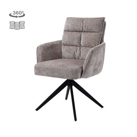 Stryn Esszimmerstuhl drehbar, Gestell Metall Schwarz – Beige, mit Armlehnen