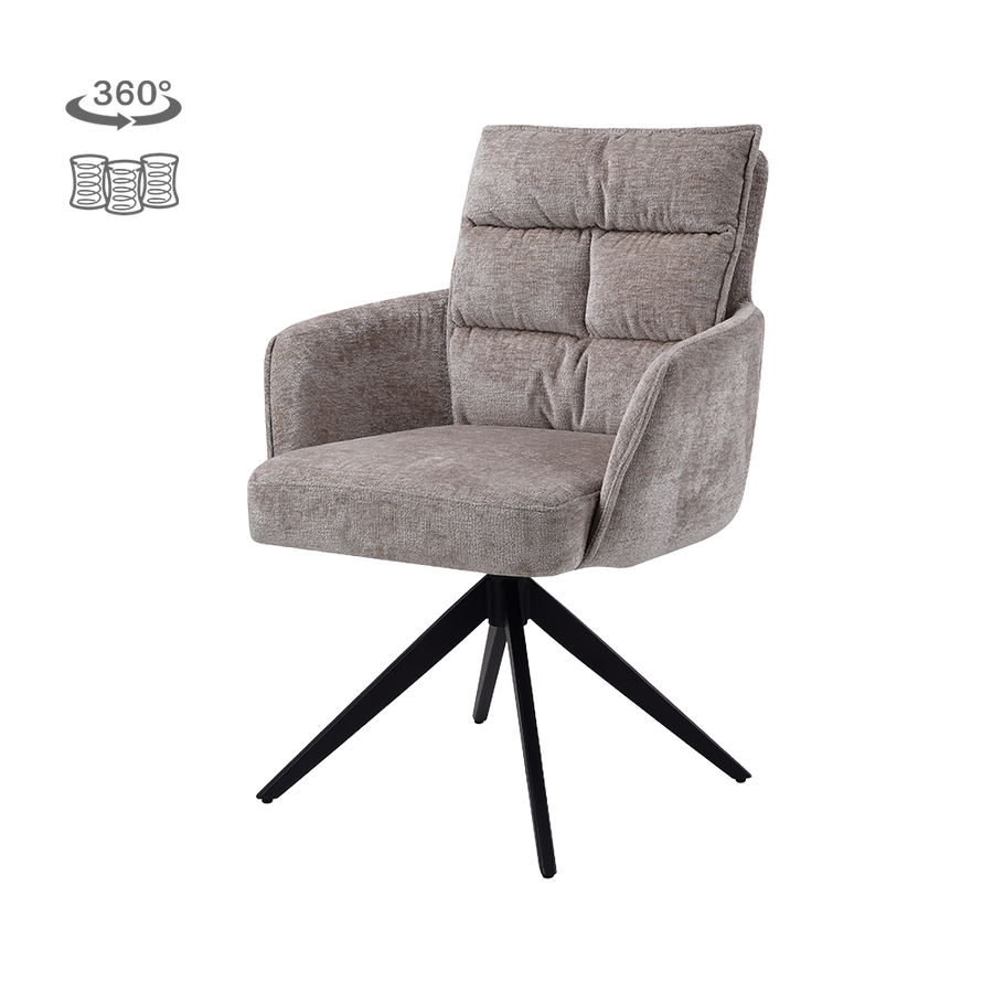 Stryn Esszimmerstuhl drehbar, Gestell Metall Schwarz – Beige, mit Armlehnen