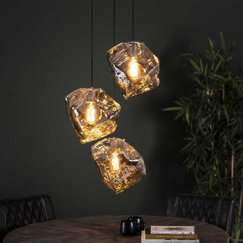Hängelampe 3-flammig, Glas – Chromglas