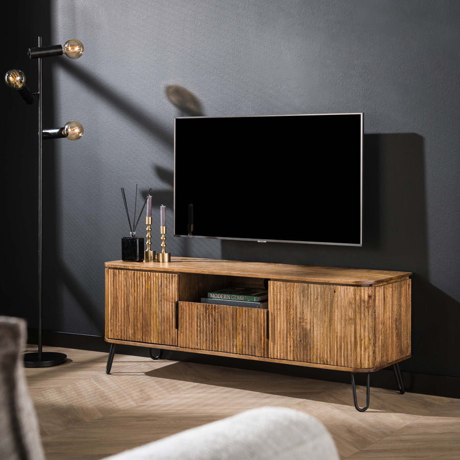 TV-Möbel mit 2 Türen und Schublade, 135 cm – Mango massiv, Sand