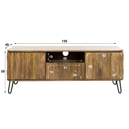 TV-Möbel mit 2 Türen und Schublade, 135 cm – Mango massiv, Sand – Ansicht 4