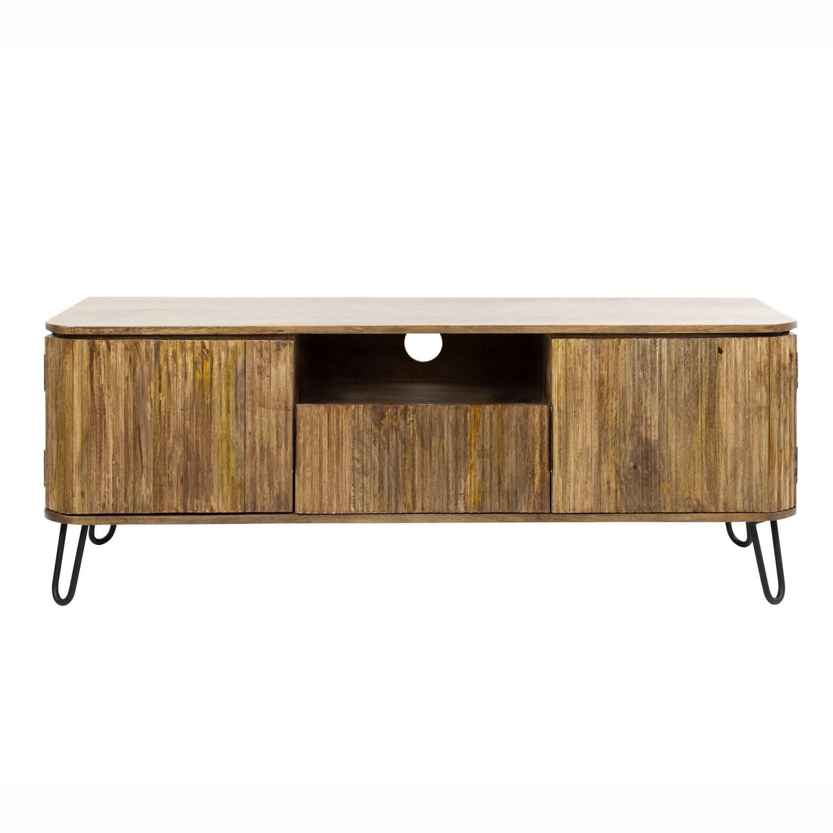 TV-Möbel mit 2 Türen und Schublade, 135 cm – Mango massiv, Sand – Ansicht 3