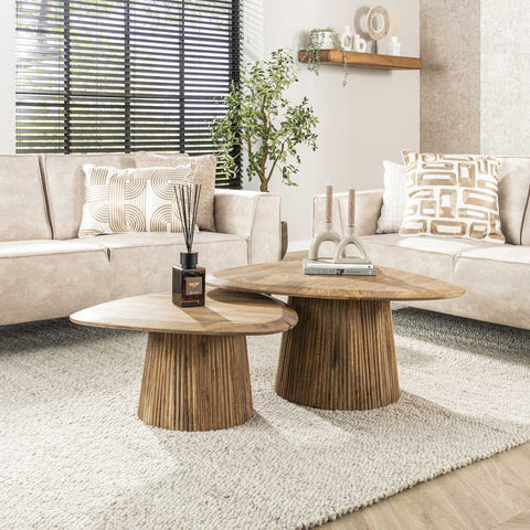 Couchtisch 2er-Set dreieckig – Mangoholz massiv, Sand