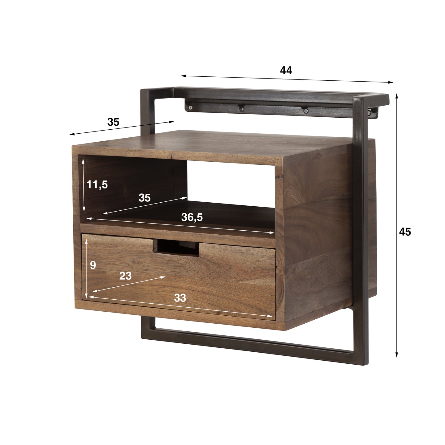 Nachttisch Air Solid offenes Fach 1 Schublade / Solid acacia brown