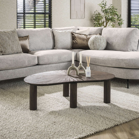 Couchtisch nierenförmig 110 cm – Teakholz massiv, Espresso