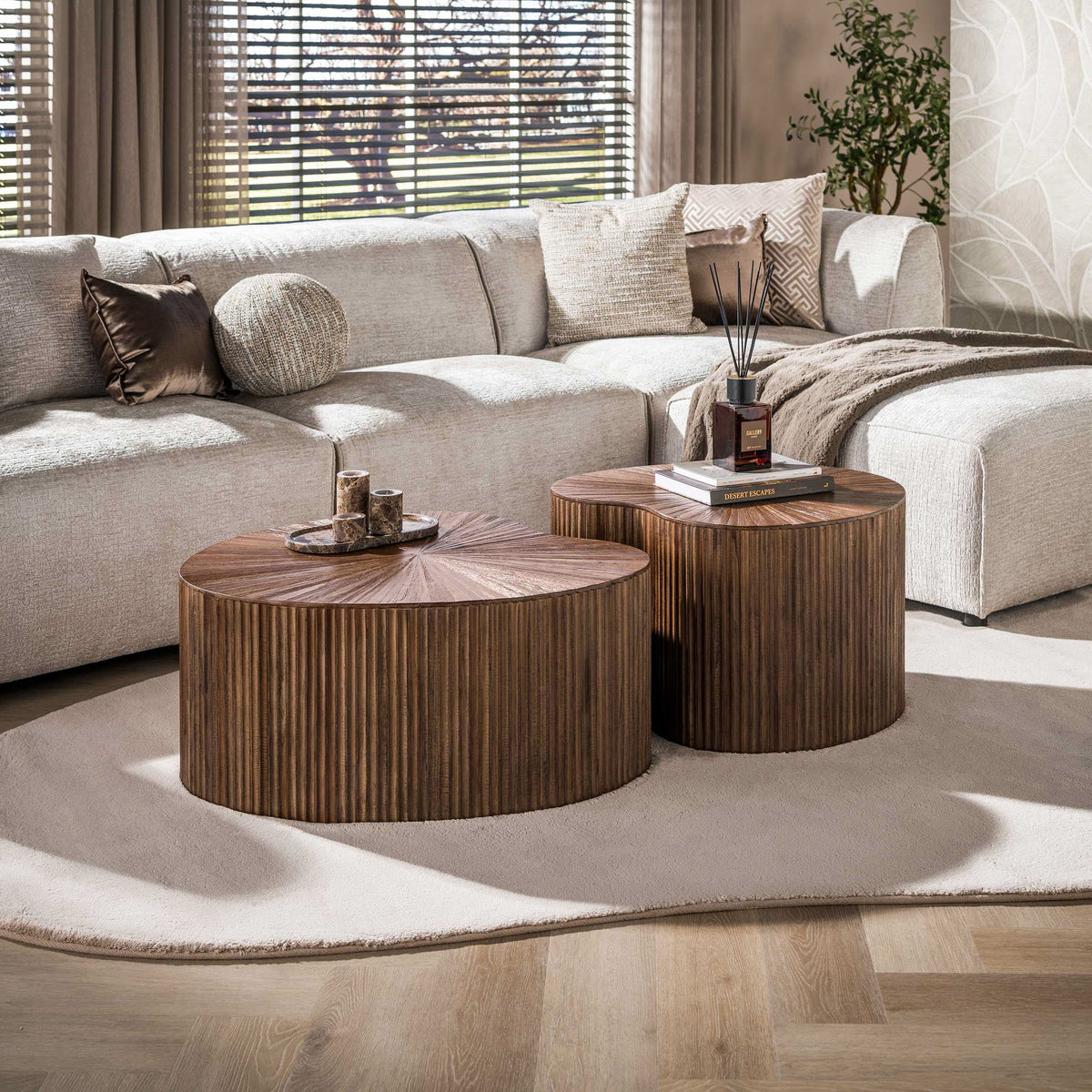 Couchtisch 2er-Set nierenförmig – Teakholz massiv, Espresso