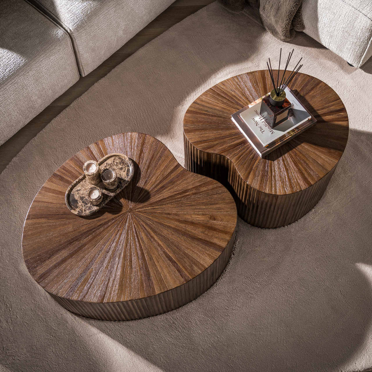 Couchtisch 2er-Set nierenförmig – Teakholz massiv, Espresso – Bild 2