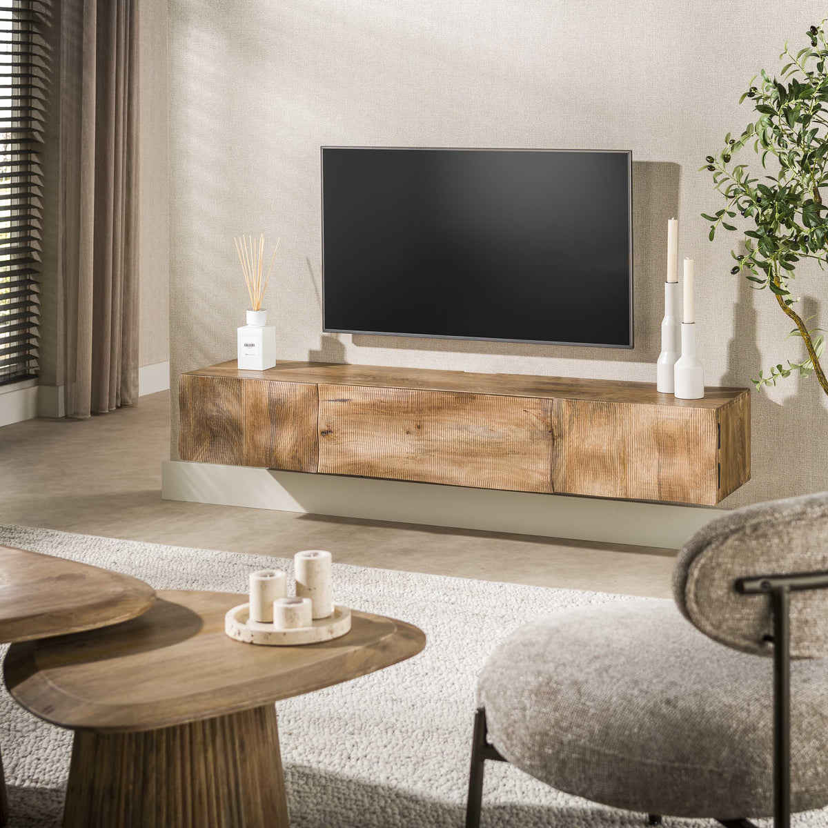 TV-Möbel mit Wellenfront, 160 cm – Mango massiv, Sand von Sofa4You