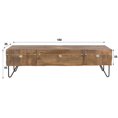 TV-Möbel mit Wellenfront, 160 cm – Mango massiv, Sand – Ansicht 7