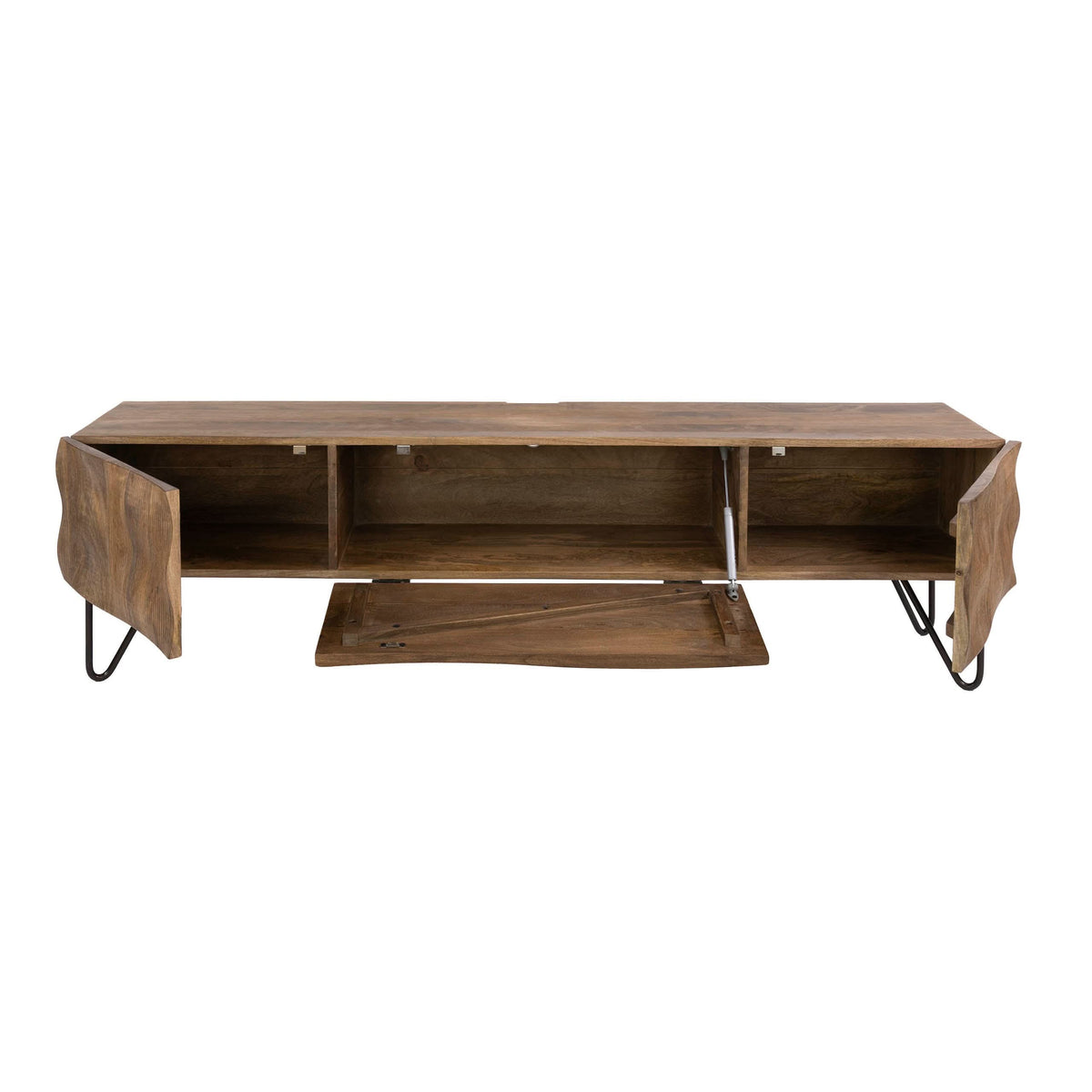 TV-Möbel mit Wellenfront, 160 cm – Mango massiv, Sand – Ansicht 8