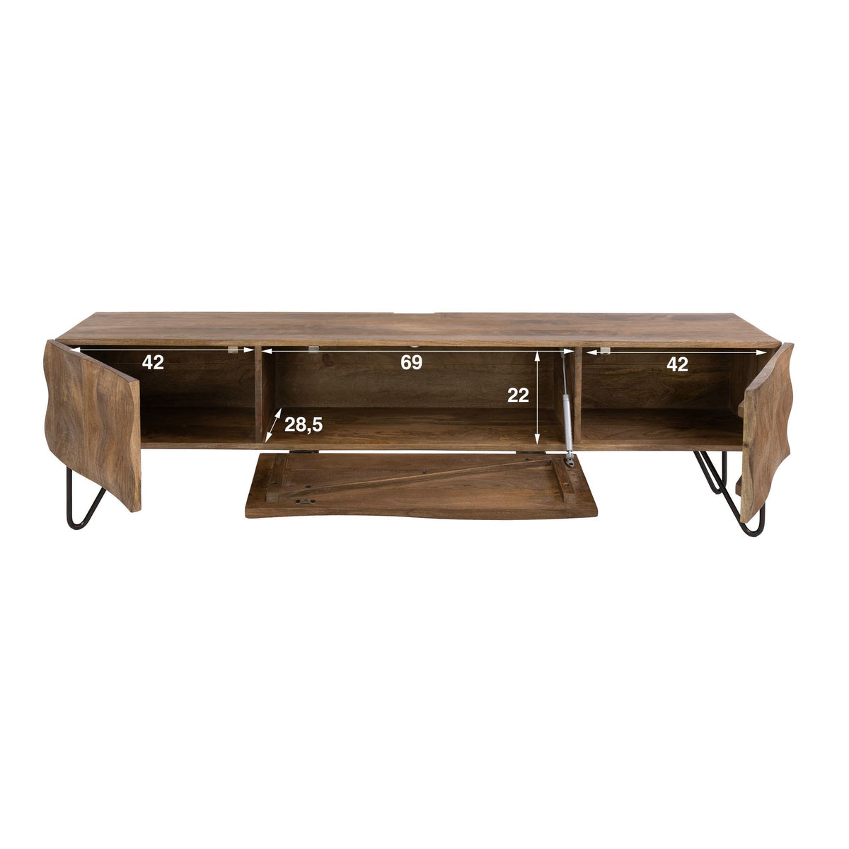 TV-Möbel mit Wellenfront, 160 cm – Mango massiv, Sand – Ansicht 9