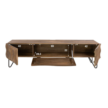 TV-Möbel mit Wellenfront, 160 cm – Mango massiv, Sand – Ansicht 9