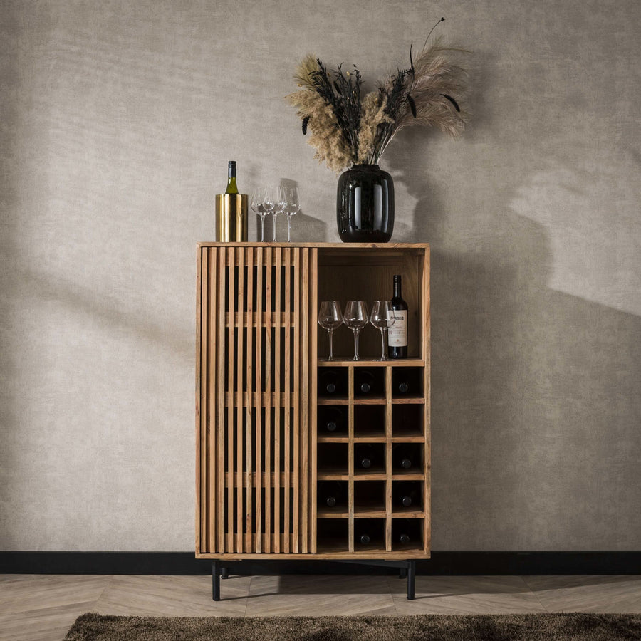 Weinschrank mit Schiebetür, 80 cm – Akazie massiv