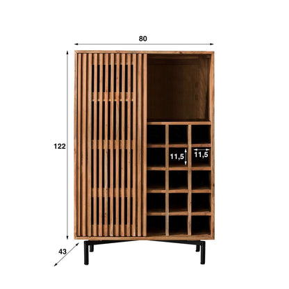 Weinschrank mit Schiebetür, 80 cm – Akazie massiv – Ansicht 5