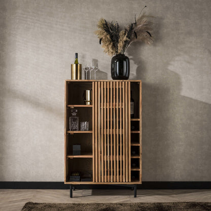 Weinschrank mit Schiebetür, 80 cm – Akazie massiv – Ansicht 2