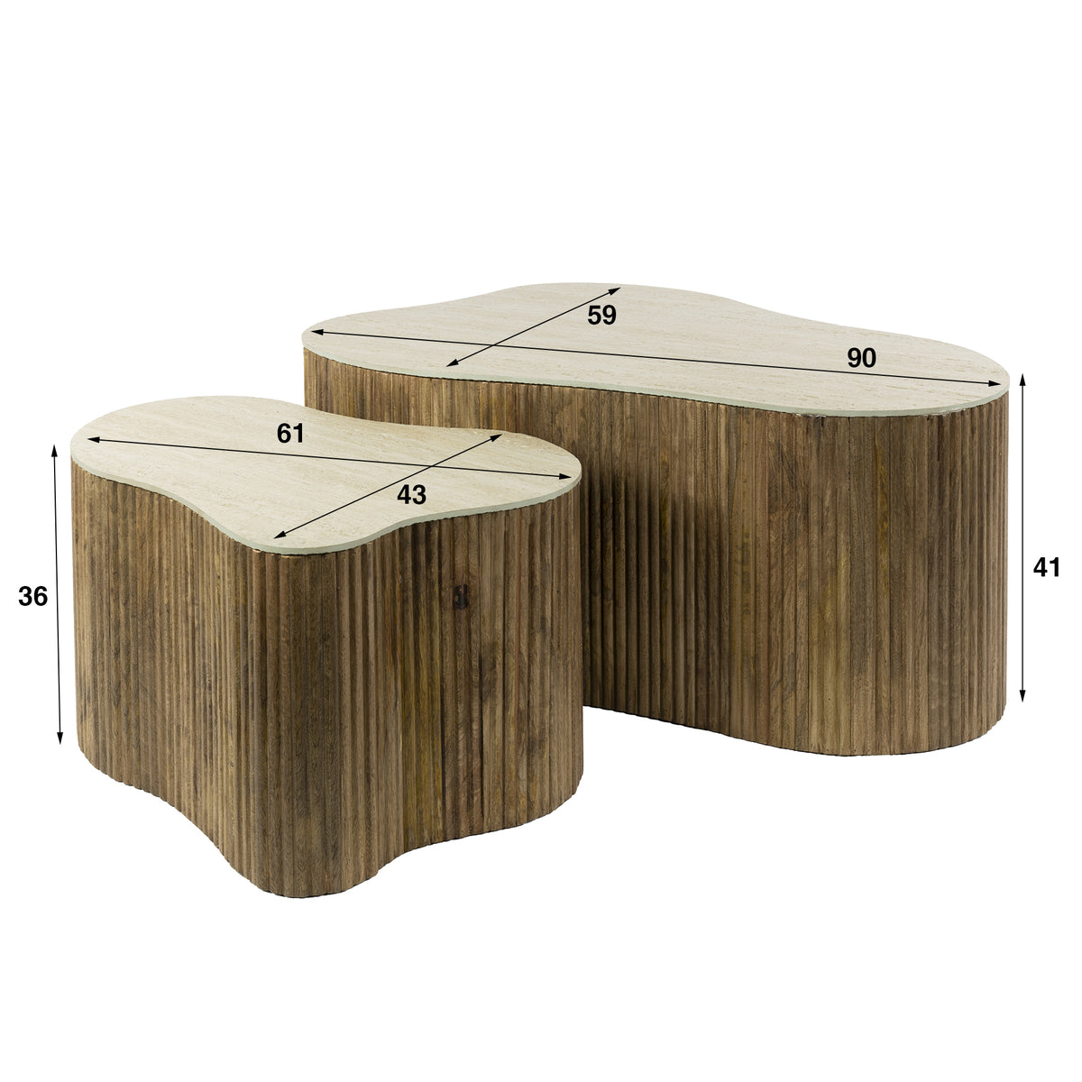 Couchtisch 2er-Set Kleeblatt-Form – Mangoholz massiv, Sand