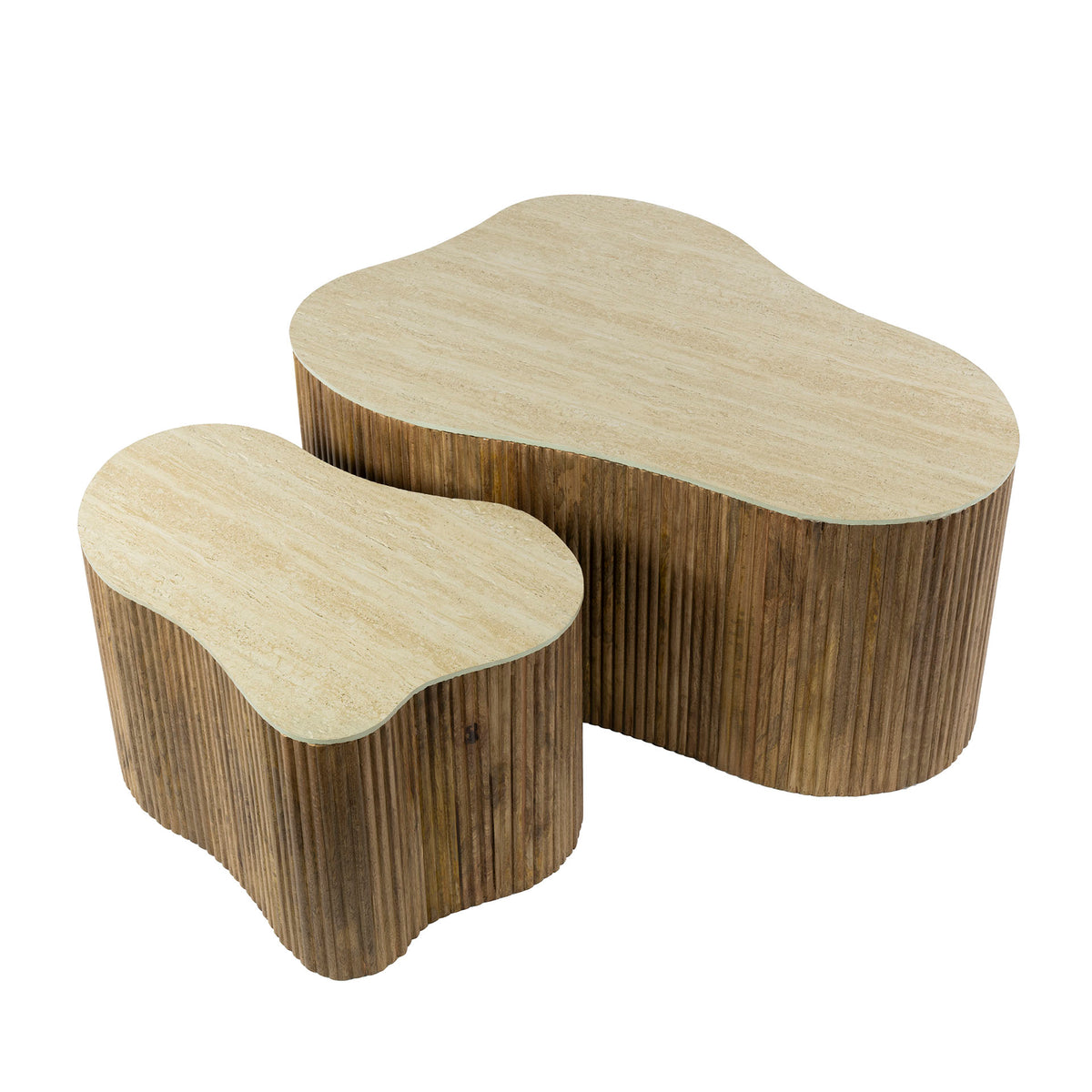 Couchtisch 2er-Set Kleeblatt-Form – Mangoholz massiv, Sand