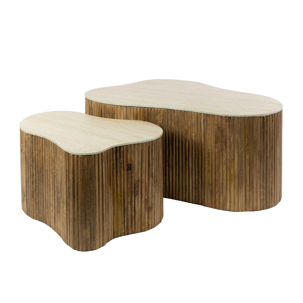 Couchtisch 2er-Set Kleeblatt-Form – Mangoholz massiv, Sand
