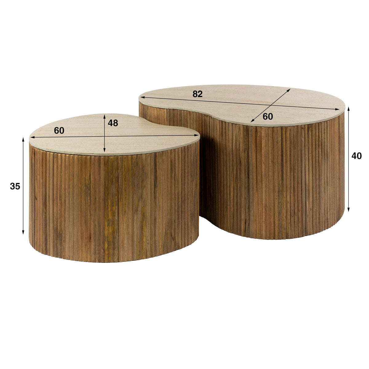 Couchtisch Nuovo Nieren-förmiges 2er-Set – Massiv Mangosand – Ansicht 5