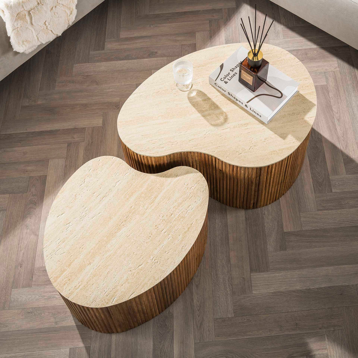 Couchtisch Nuovo Nieren-förmiges 2er-Set – Massiv Mangosand – Ansicht 2