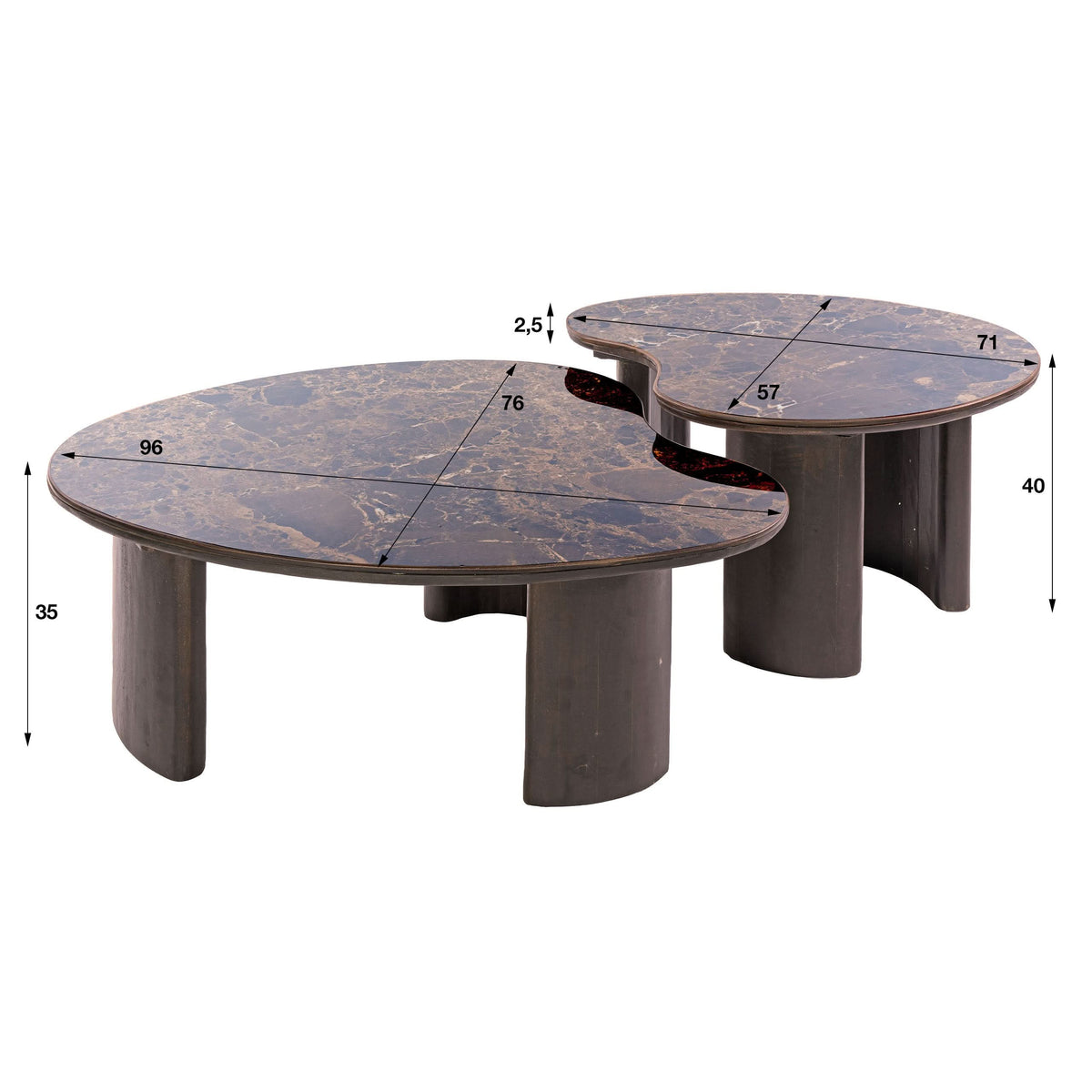 Couchtisch 2er-Set nierenförmig – Keramik Dark Emperador – Bild 6